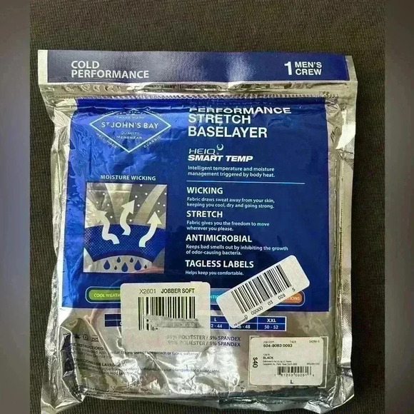 St John’s Bay Performance Stretch Baselayer Crew Shirt, black, Large - Picture 2 of 3